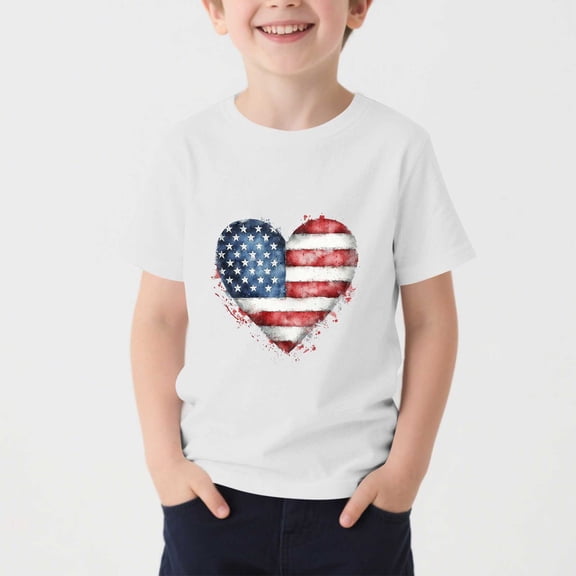 ITSAME 4th of July T-Shirts for Boys, Independence Day Print Short Sleeve Crewneck Kids Patriotic Graphic Tee White Size 10-11T