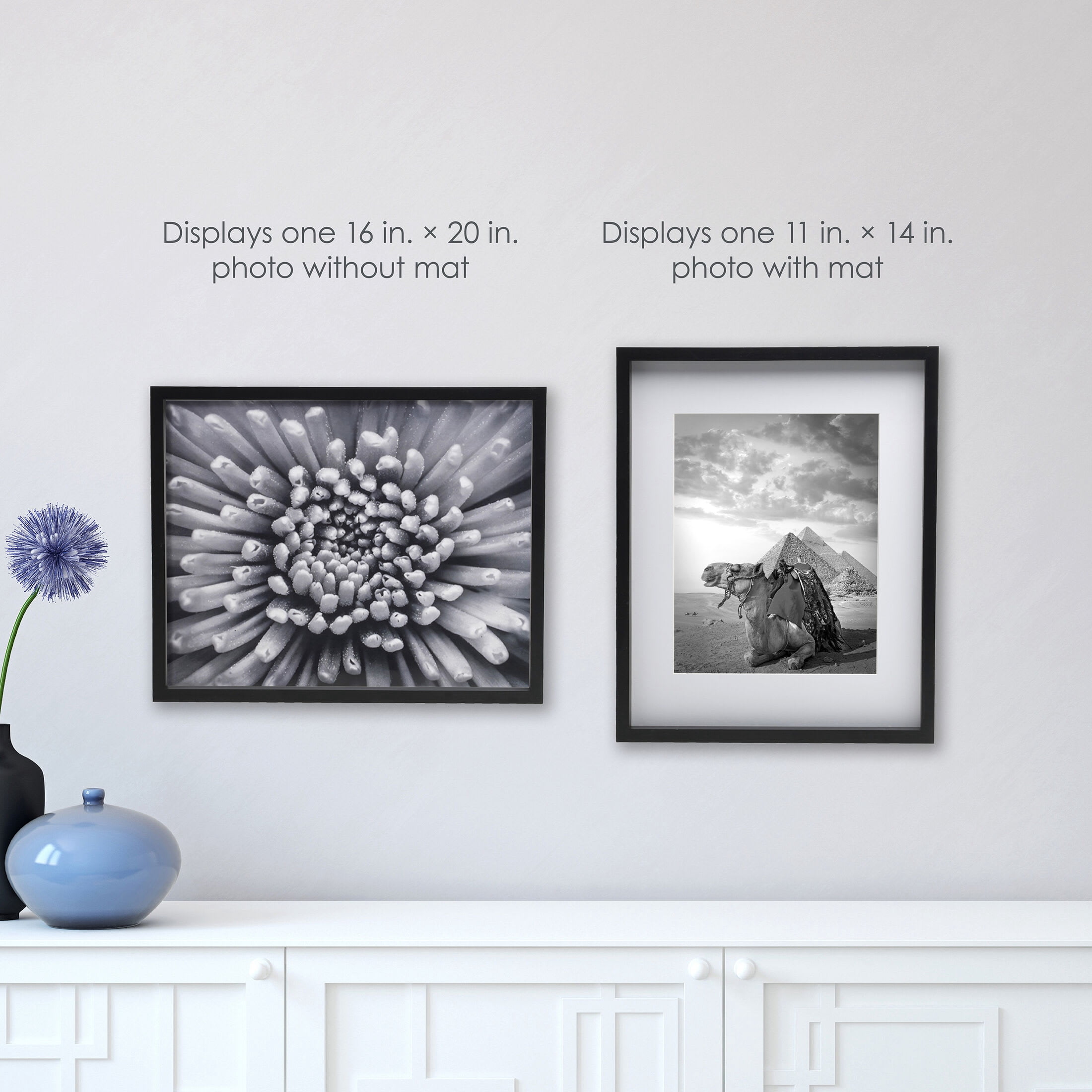 Home Accents Gallery Photo Frame, Displays 16X20 Photo without Mat and 11X14 Photo with Mat, Black