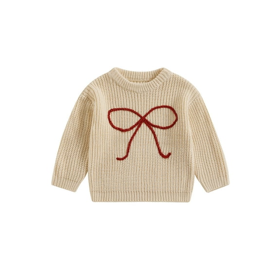 Suealasg Baby Girl Knit Sweater Long Sleeve Bowknot Embroidery Chunky Pullover Sweater 6M 1T 2T 3T Toddler Girl Fall Winter Warm Sweater Top