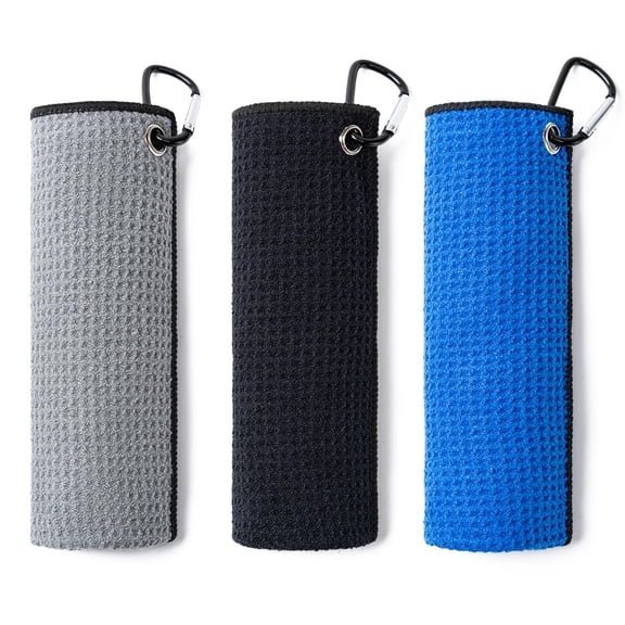 3PCS Hand Towels, Microfiber Waffle Pattern Towels, Fishing Towels with Clip, Golf Towels Rag for Hands, Camping, Hiking
