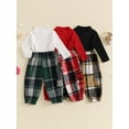 thumbnail image 4 of Aojekbee Little Girls 2PCS Outfit Sets Long Sleeve High Neck Ribbed Tops Plaid Pants Sets, 4 of 10
