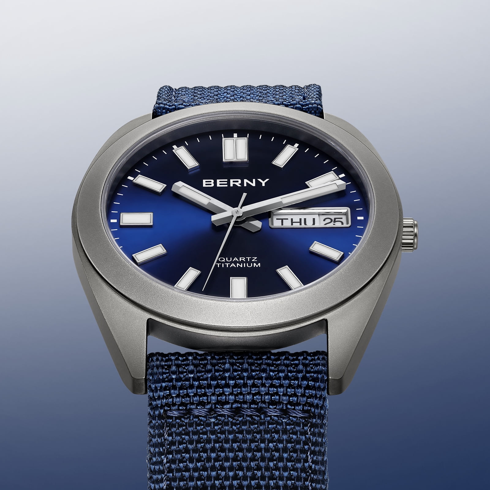 BERNY Titanium Watch for Men, Sport Men's Field Watch, Military Analog Quartz Watch with Date, Nylon Strap, Japanese Quartz Movement, Super Luminous, 10ATM Waterproof Army Wristwatch, Blue