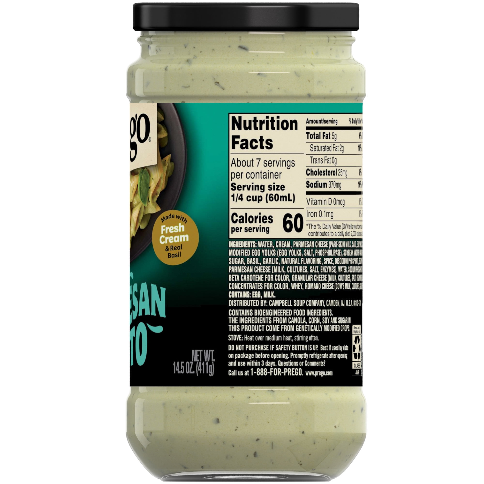 Prego Creamy Parmesan Pesto Pasta Sauce, 14.5 oz Jar