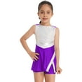 thumbnail image 2 of TiaoBug Kids Girls Shiny Cheerleading Dance Outfits Tennis Golf Sports Dress And Shorts Tracksuits Sets Purple 3T, 2 of 7
