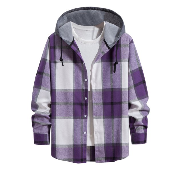 Men's Plaid Shirt Hooded Zipper Sweatshirt Men's Casual Fashion SweatshirtM