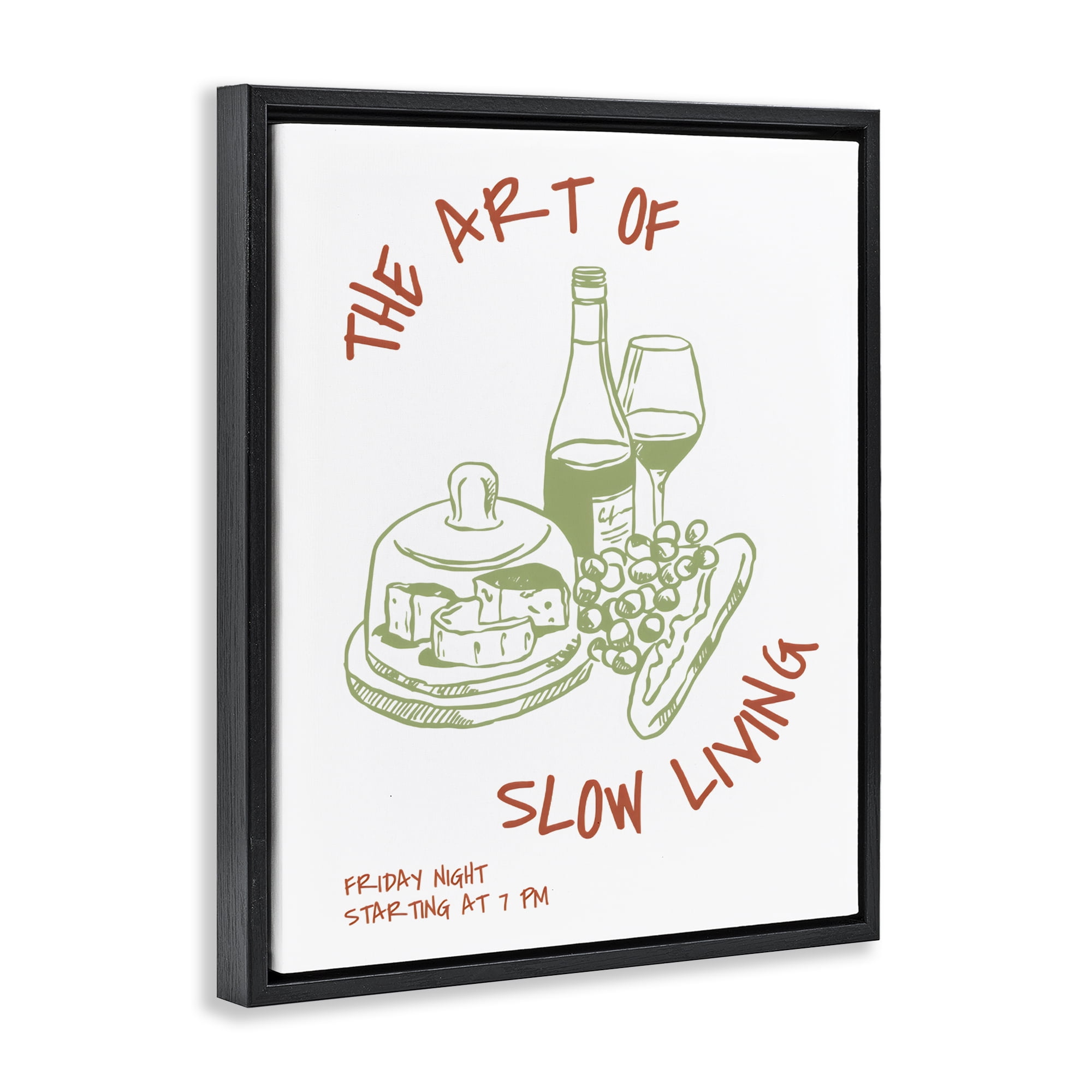 Stupell Industries Slow Living Wine & Cheese Black Framed Floater Canvas Wall Art, design by The Prints Vibe