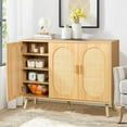thumbnail image 3 of IVV 44.5"W Modern Shoe Storage Cabinet with 3 Rattan Doors and Adjustable Shelves, Natural Wood Accent Cabinet for Living Room, Bedroom, Hallway, or Kitchen, 3 of 9