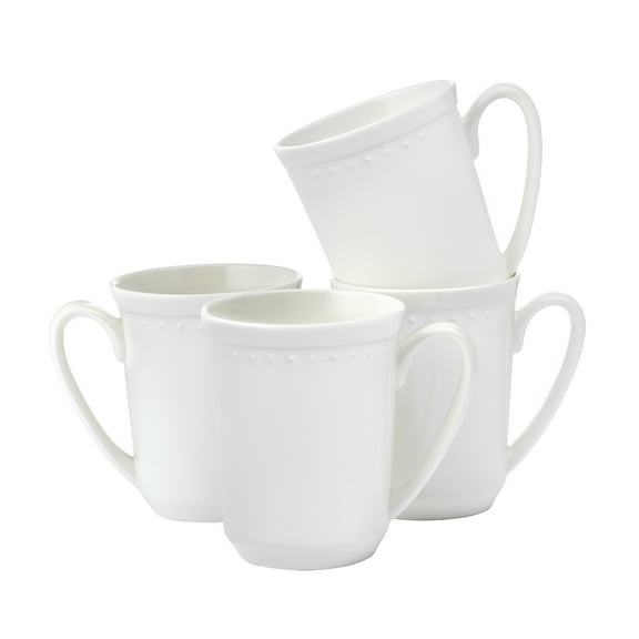 Fitz and Floyd Nevaeh 16.5 oz White Classic Bead Bone China Mugs (Set of 4)