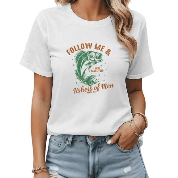 Retro Fishing Christian Fishers of Men Graphic Tees Womans Tshirt Shirts Black White S-5XL Tops