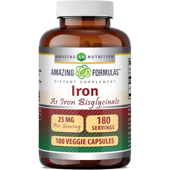 Amazing Formulas Iron as Iron Bisglycinate - 25 Mg 180 Veggie Capsules