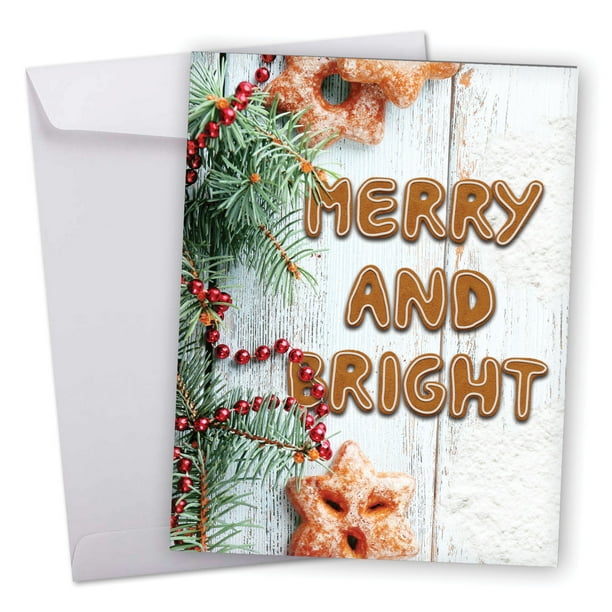J6715IXSB Big Merry Christmas Greeting Card: 'Gingerbread Messages' Featuring The Phrase &quot;Merry