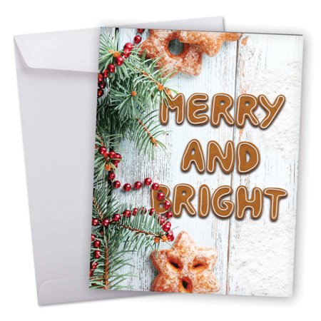 J6715IXSB Big Merry Christmas Greeting Card: 'Gingerbread Messages' Featuring The Phrase 