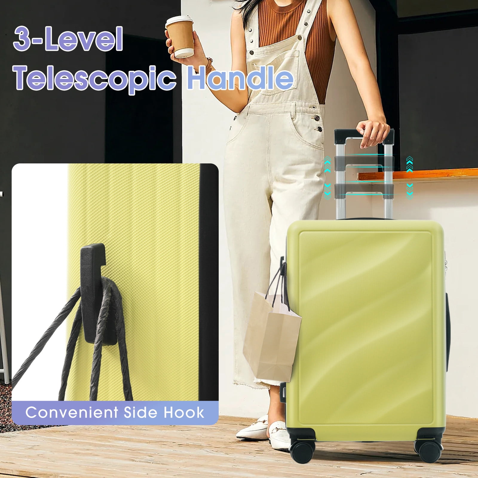 Luggage Set 3 Piece, Tea Green Lightweight Durable ABS Suitcases with Spinner Wheels and TSA Lock, Carry-on & Checked Travel Luggage 20"/24"/28"