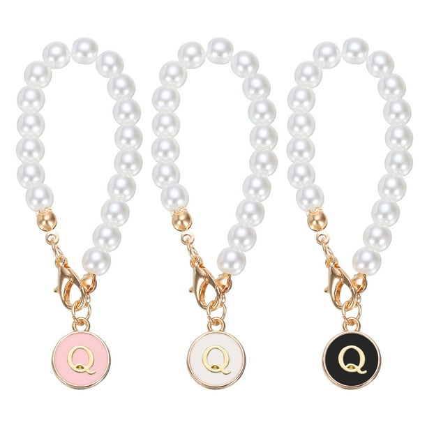 Uxcell 3 piezas de accesorios de encanto de letras cadena de perlas para taza de tumbler blanco/negro/rosa (letra Q)