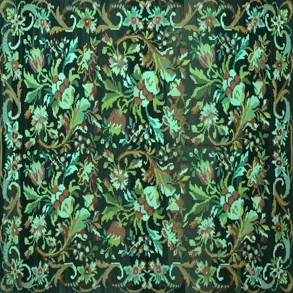 Ahgly Company Indoor Square Medallion Turquoise Blue French Area Rugs, 8' Square