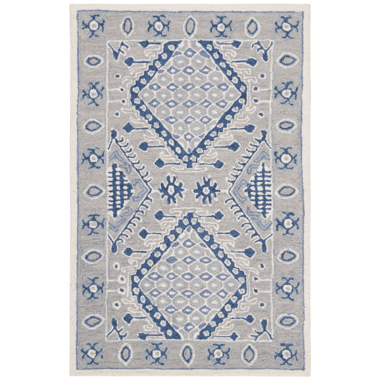 SAFAVIEH Micro-Loop Jolene Geometric Wool Area Rug, Light Grey/Blue, 8' x 10'