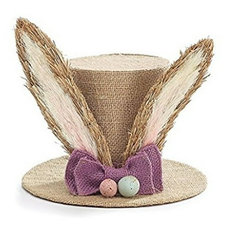 Burton Easter Bunny Burlap Decorative Top Hat Table Piece with Ears & Eggs