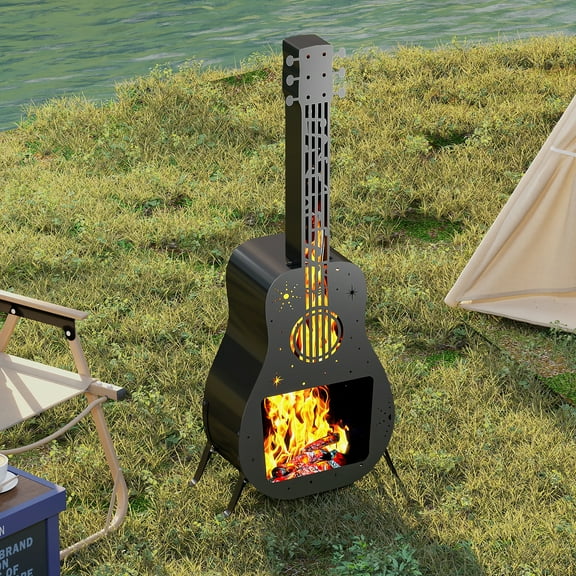 Diubas Smokeless Fire Pit, Wood Burning Fire Pits Chimenea for Camping, Backyard, Party, Metal, Black