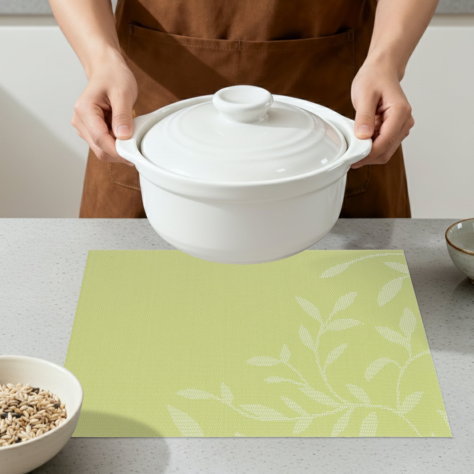 Unique Bargains Set of 8 Farmhouse Washable Placemats Indoor Kitchen Table Mat Green