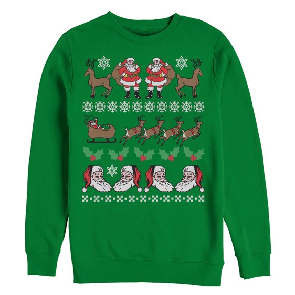 Men's Lost Gods Ugly Christmas Santa Claus Pattern Sweatshirt Kelly Green Large