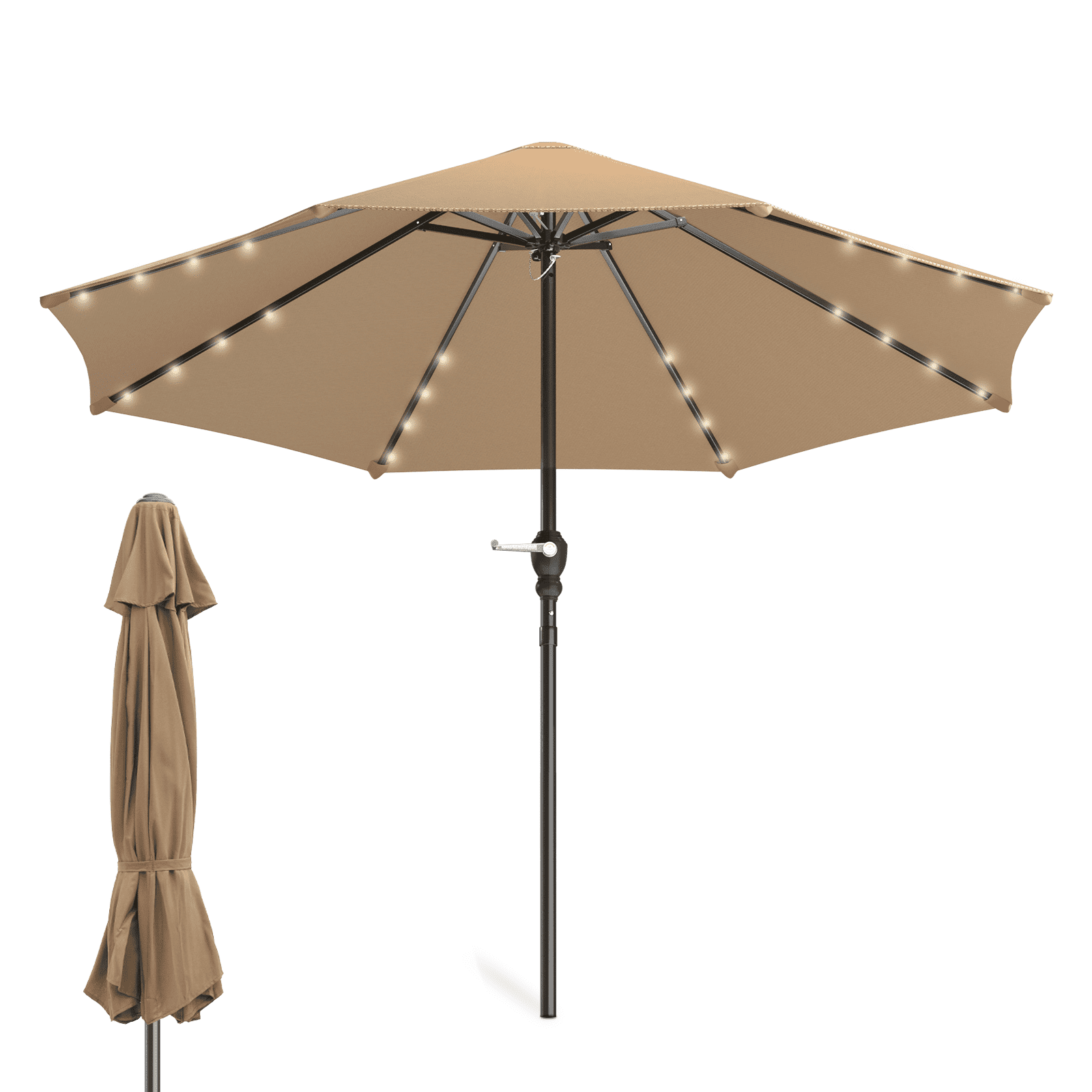 Magshion 9FT Outdoor Solar Powered LED Umbrella 8 Ribs with 32 Lights, Lighted Patio Table