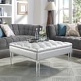 thumbnail image 1 of Inspired Home Stella Ottomane en Similicuir Table Basse Cocktail Carrée Capitonnée, Argent, 1 of 7