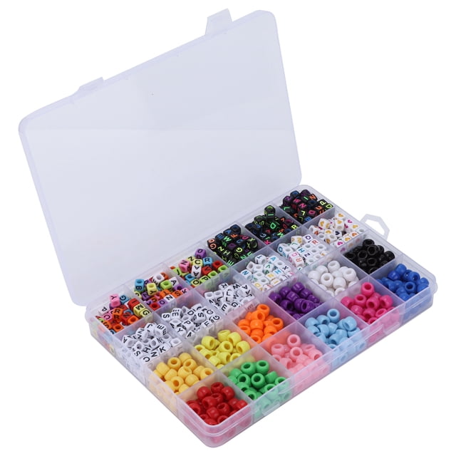 Cuentas de letras de 6 mm, 10 colores, hilo elástico, cuentas con orificio grande, juego para manualidades, bricolaje, hecho a mano