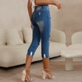 thumbnail image 4 of HKYNLAG Capri Jeans for Women Ripped Stretch Denim Capris High Waisted Skinny Cropped Pants with Pockets Light Blue L, 4 of 7