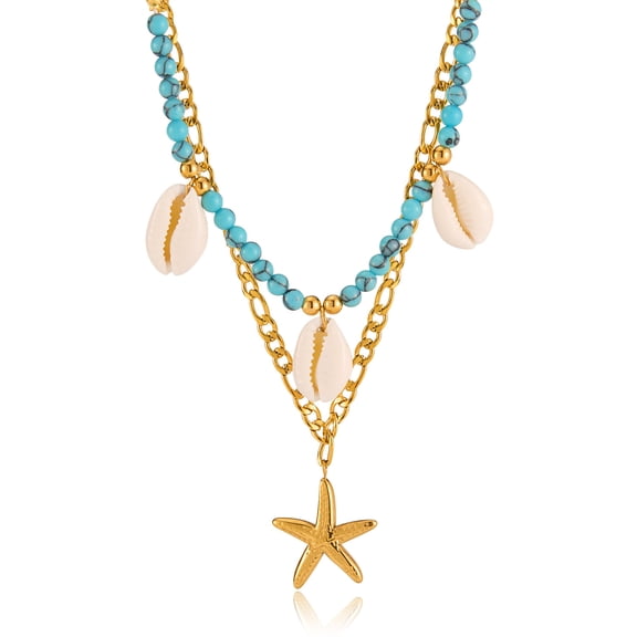 SKQIT Shell Charm Necklace For Women Stack 14k Gold Plated Starfish Necklace Dainty Starfish Beach Layered Pendant Summer Boho Jewelry Gifts
