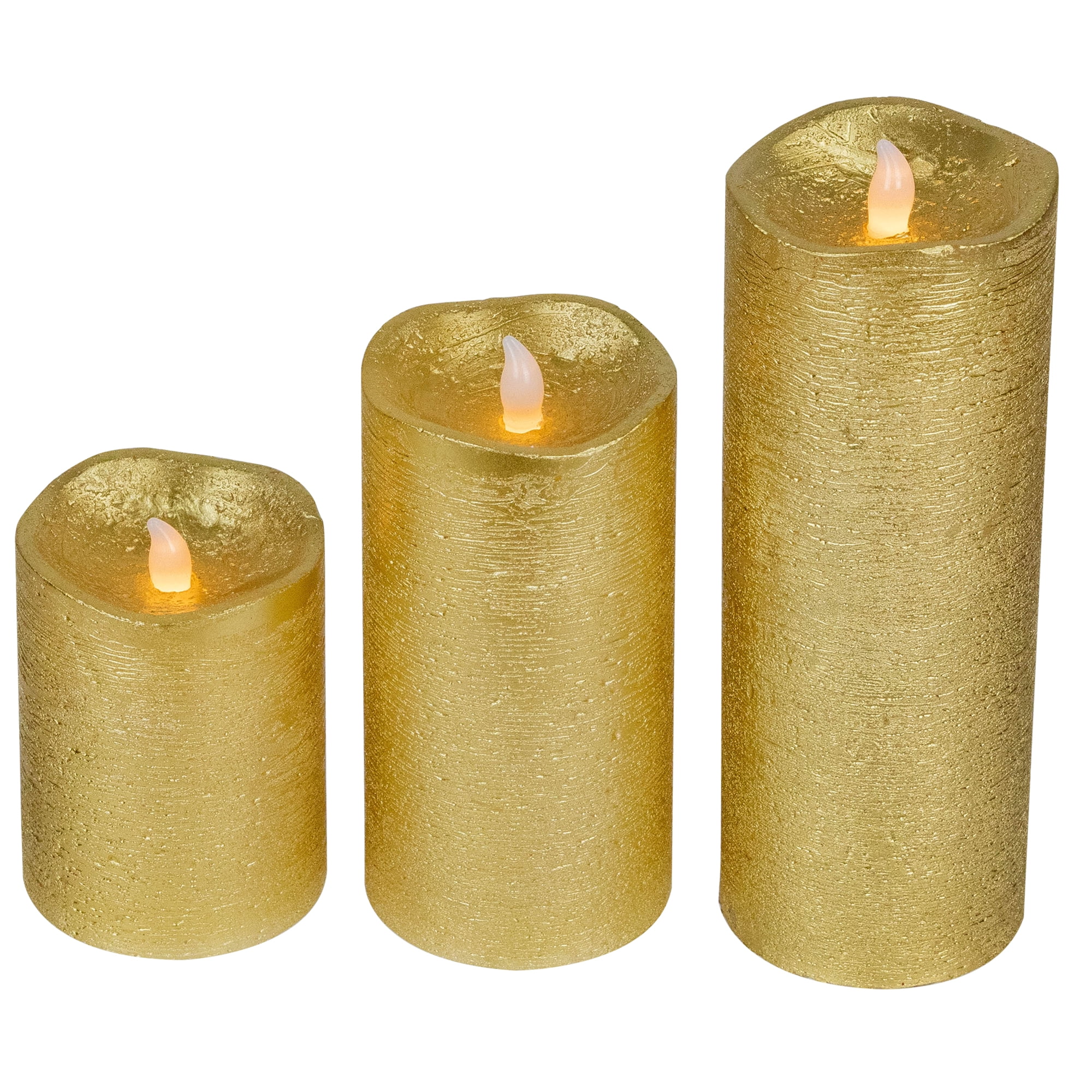 Northlight LED Brushed Flameless Christmas Pillar Candles - 8" - Gold Finish - Set of 3
