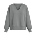 thumbnail image 6 of thefmos Women's Deep V Neck Long Sleeve Sweatshirt Side Slit Plus Size Solid Color Casual Fashion Pullover Fall Winter Clothes, Gray XL, 6 of 6