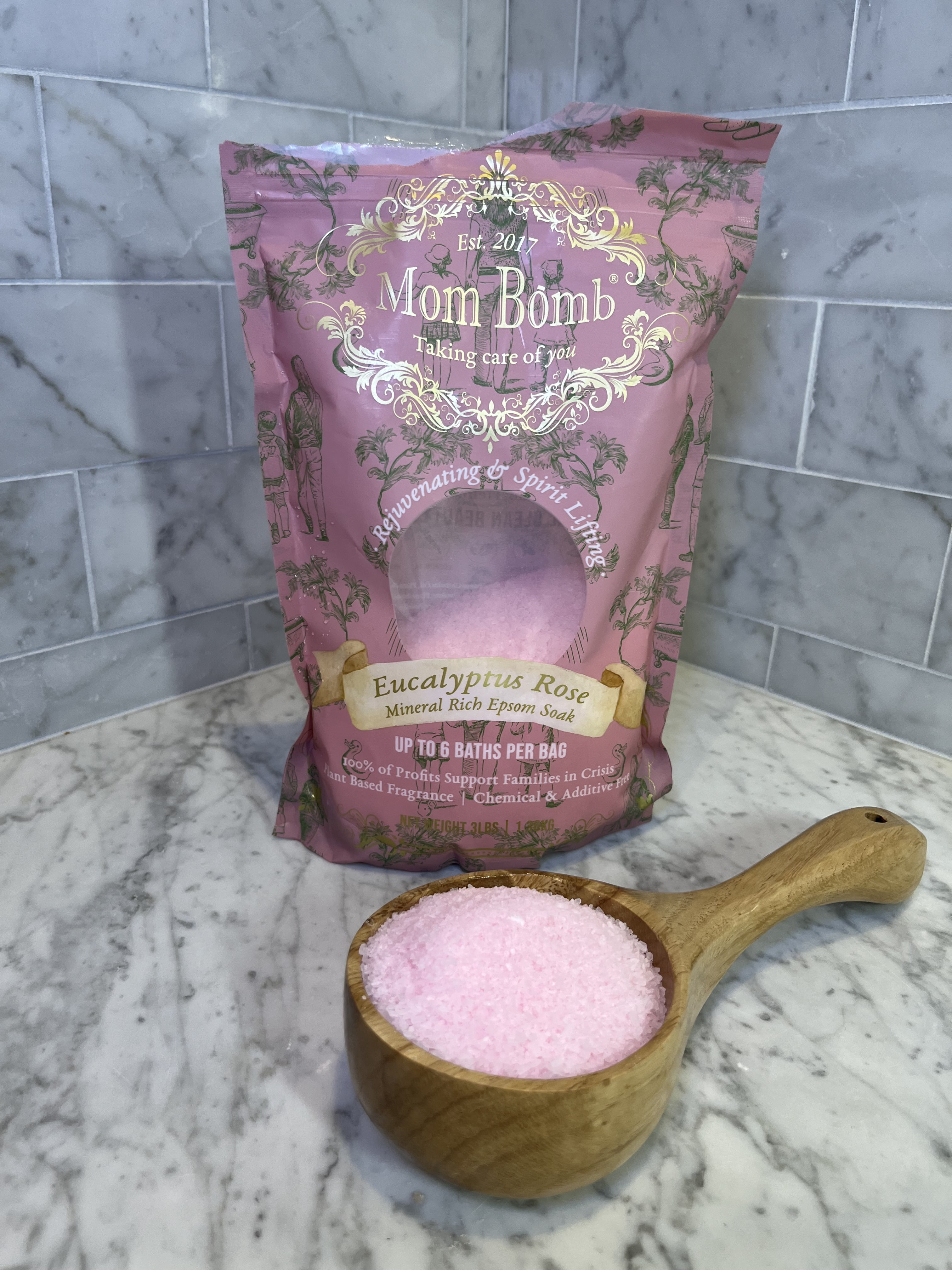 Mom Bomb Eucalyptus Rose Bath Soak, 3 lb, Plant-Based, Essential Oils, Hormone-Safe