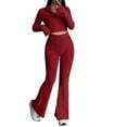 thumbnail image 2 of Women'S 2 Piece Pants Sets Long Sleeve Zip Short Top Pants Sexy- Slim Lounge Tracksuit Outfits Wine Red M, 2 of 6