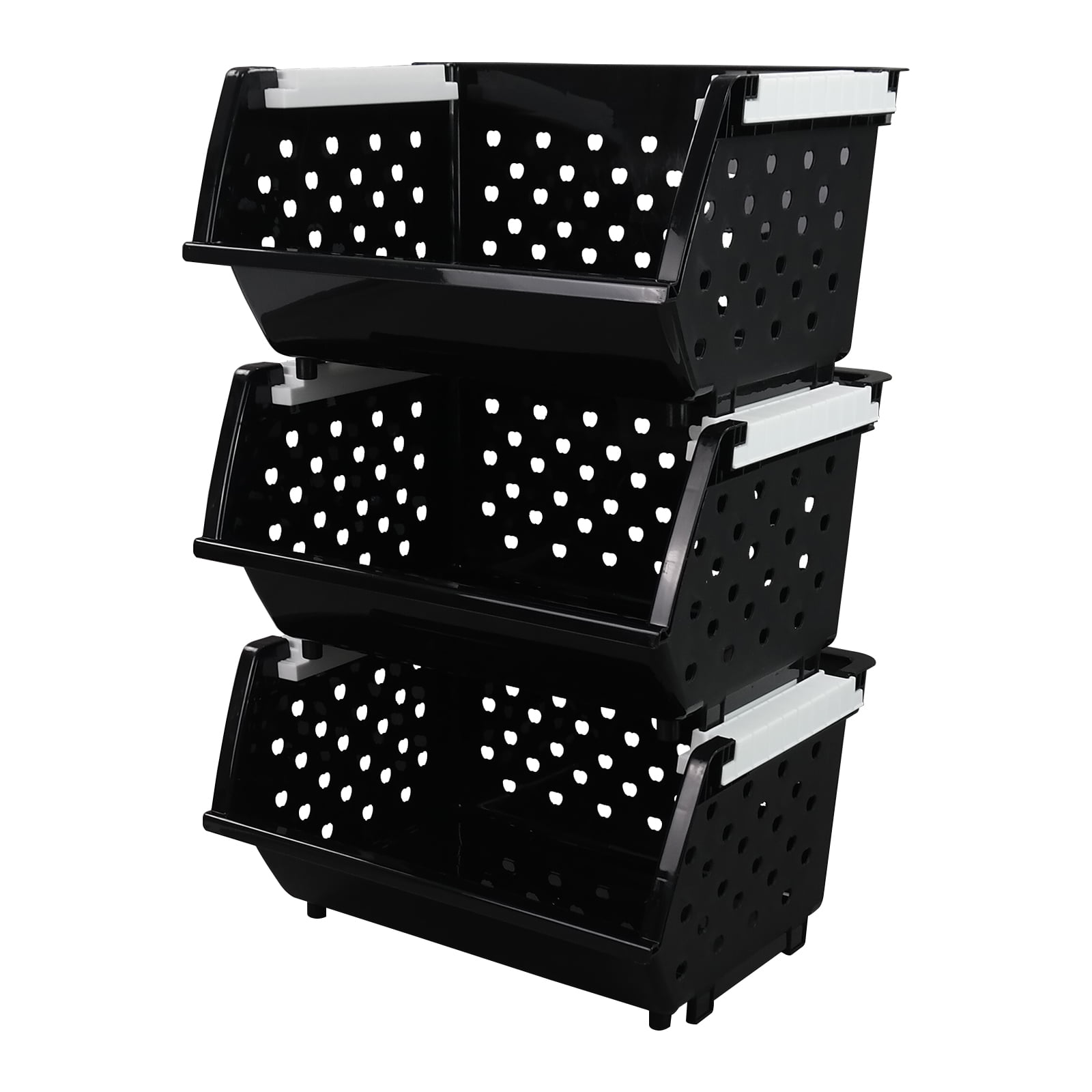 Teyyvn 3 Packs Plastic Stackable Storage Baskets, Stacking Plastic Bins