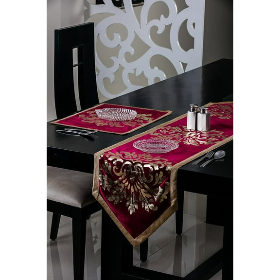 WPM Designer Collection Home Décor: Metallic Print; Fabric table runner or table mats ; Burgundy, Beige, Royal Blue