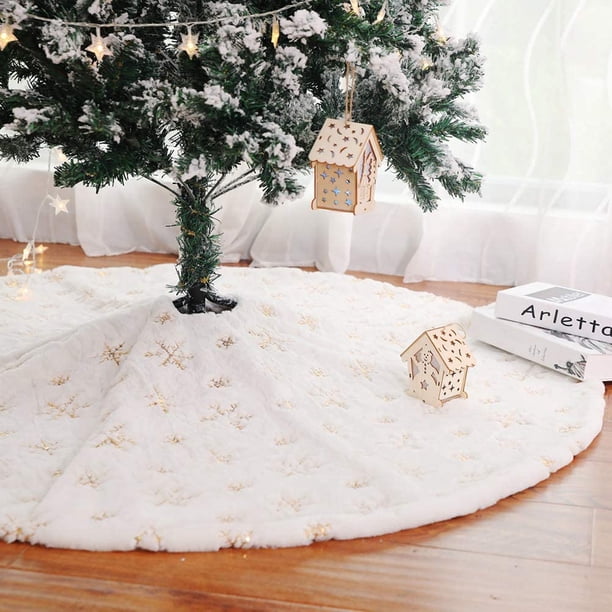 Falda de árbol de Navidad de felpa blanca Cubierta de árbol Cubierta de árbol de Navidad blanca redonda Soporte de árbol de Navidad Alfombra Techo Decoración de árbol de Navidad, 122 cm JFHHH pequeña