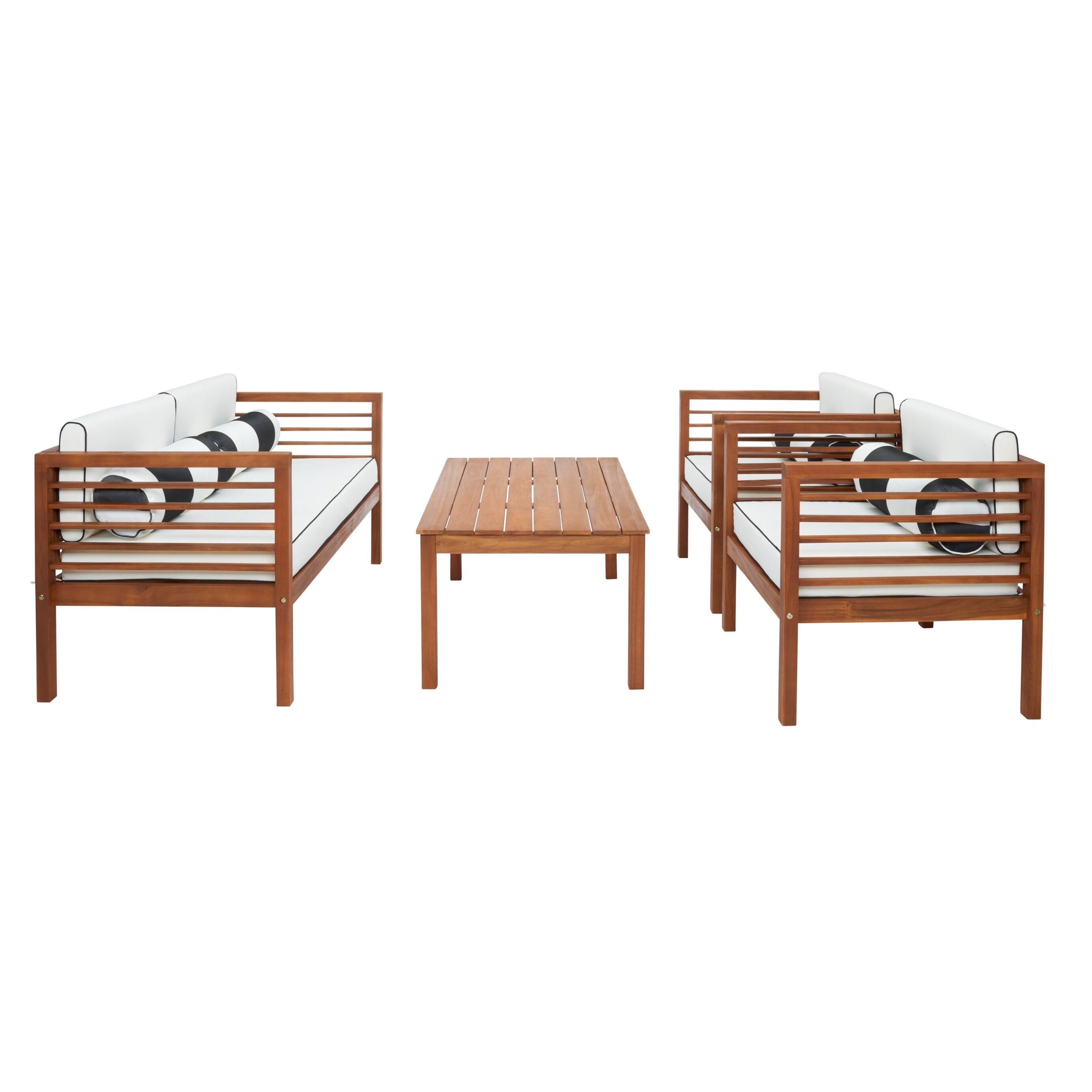 SAFAVIEH Alda Outdoor Patio 4 Piece Conversation Set, Natural/Beige