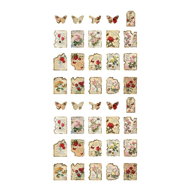 40 feuilles d'autocollants vintage à motifs transparents, polyvalents et portables, pour manuel, carnet, album photo, bricolage, type 1