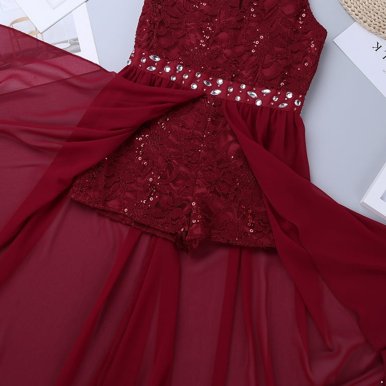YONGHS Kids Girls Floral Lace Maxi Dress Wedding Birthday Party Formal Dance  Romper Gown 4-12 Burgundy 10 - Walmart.com