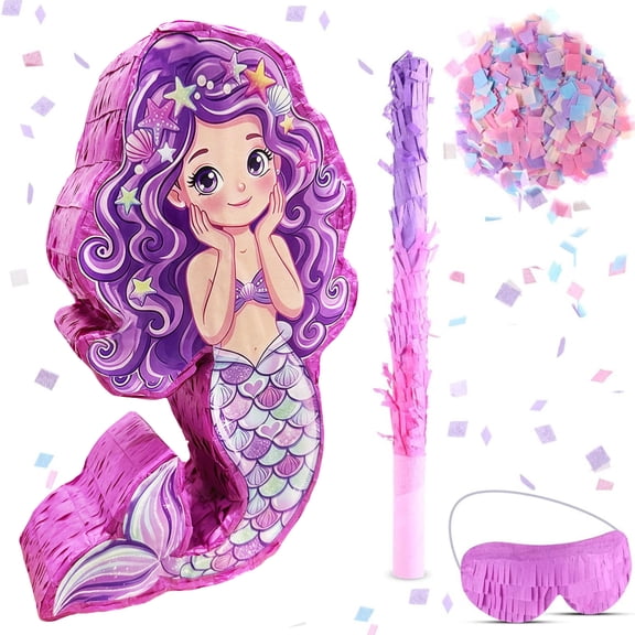 JUGAAD LIFE Mermaid Pinata - Mermaid Party Supplies Pinata Bundle with Blindfold and Bat for Girls Kids Birthday Party Game Decorations