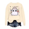 thumbnail image 3 of HomeDM Women's Halloween Sweatshirt Long Sleeve Ghost Pumpkin Graphic Tops Casual Fall Crew Neck Pullover, 3 of 6