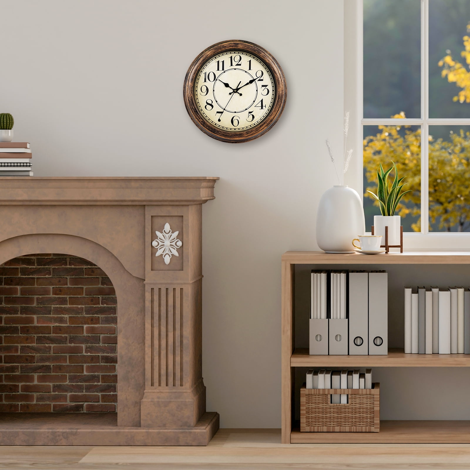 Geevon Retro Silent 14 Inch Wall Clock Non Ticking, Rustic Vintage Clock Quartz Decorative, Battery Operated for Kitchen/Office/Classroom/Bedroom/Living Room Decor