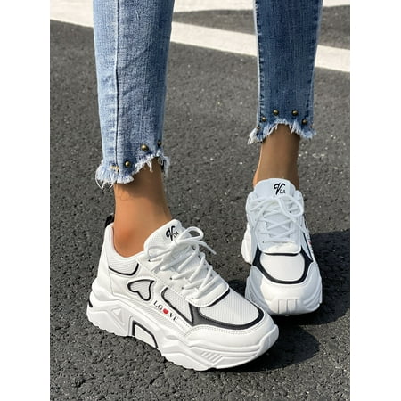 

Heart & Letter Graphic Lace-up Front Wedge Sneakers Women‘s Footwear