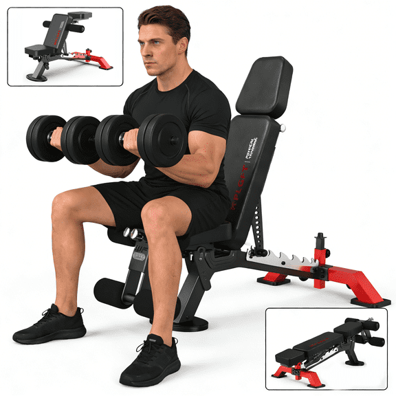 Cycool Multifunctional Adjustable Weight Bench with Headrest Heavy-Duty Strength Training Press Bench with Removable Foot Catch for Home Gym