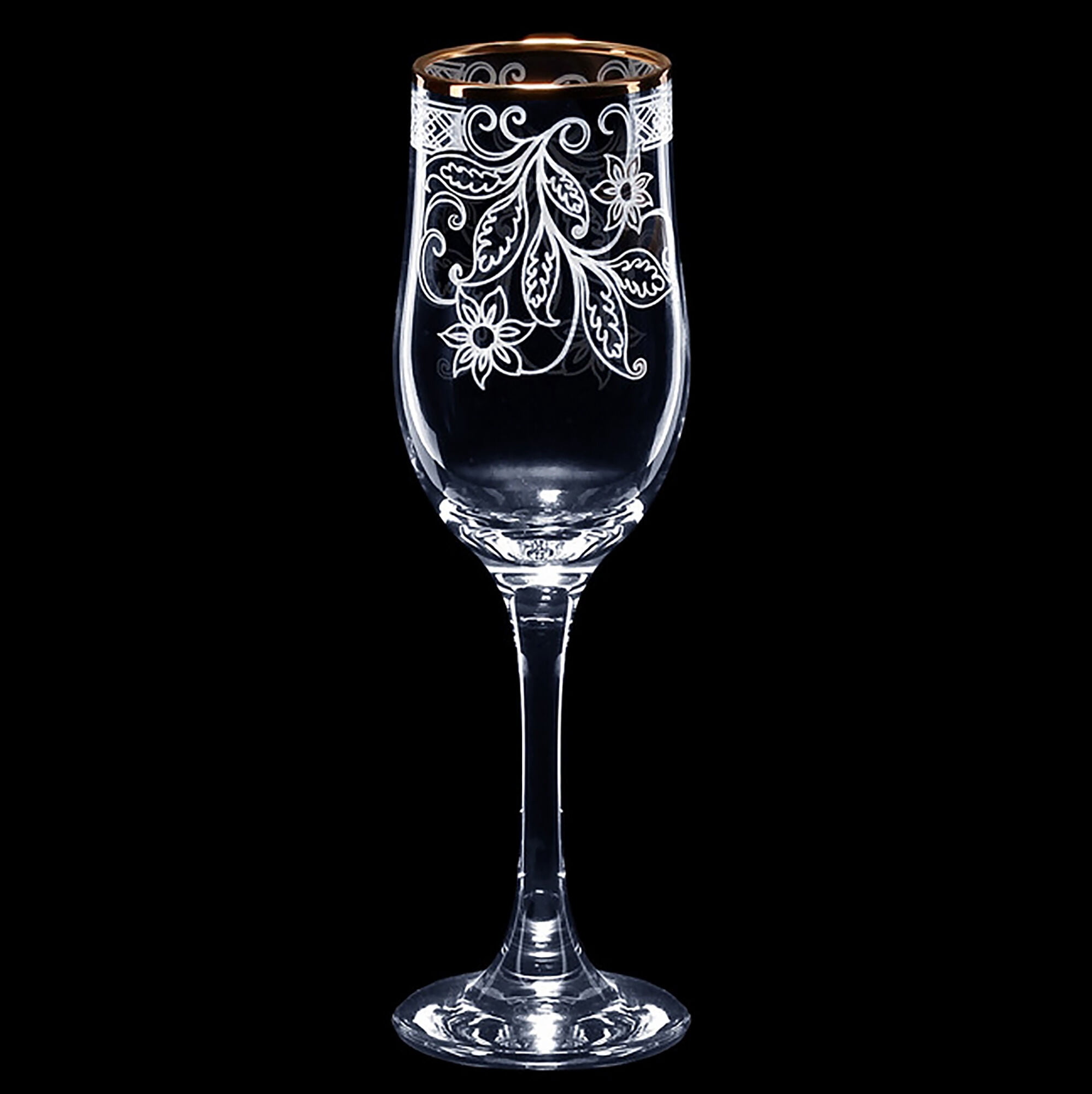 STP GOODS Acacia Wine Glass Set of 6 pcs 6.8 fl oz (200 ml) Floral Bar Glasses for Red and White Wine Glass Wine Goblets with Stem Champagne Flutes with Golden Rim, Bohemian Style, Clear