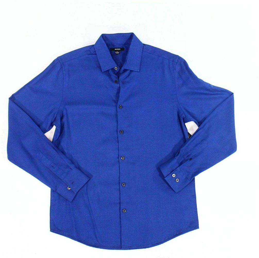 Alfani Solid Lazulite Mens Long Sleeve Button Down Shirt