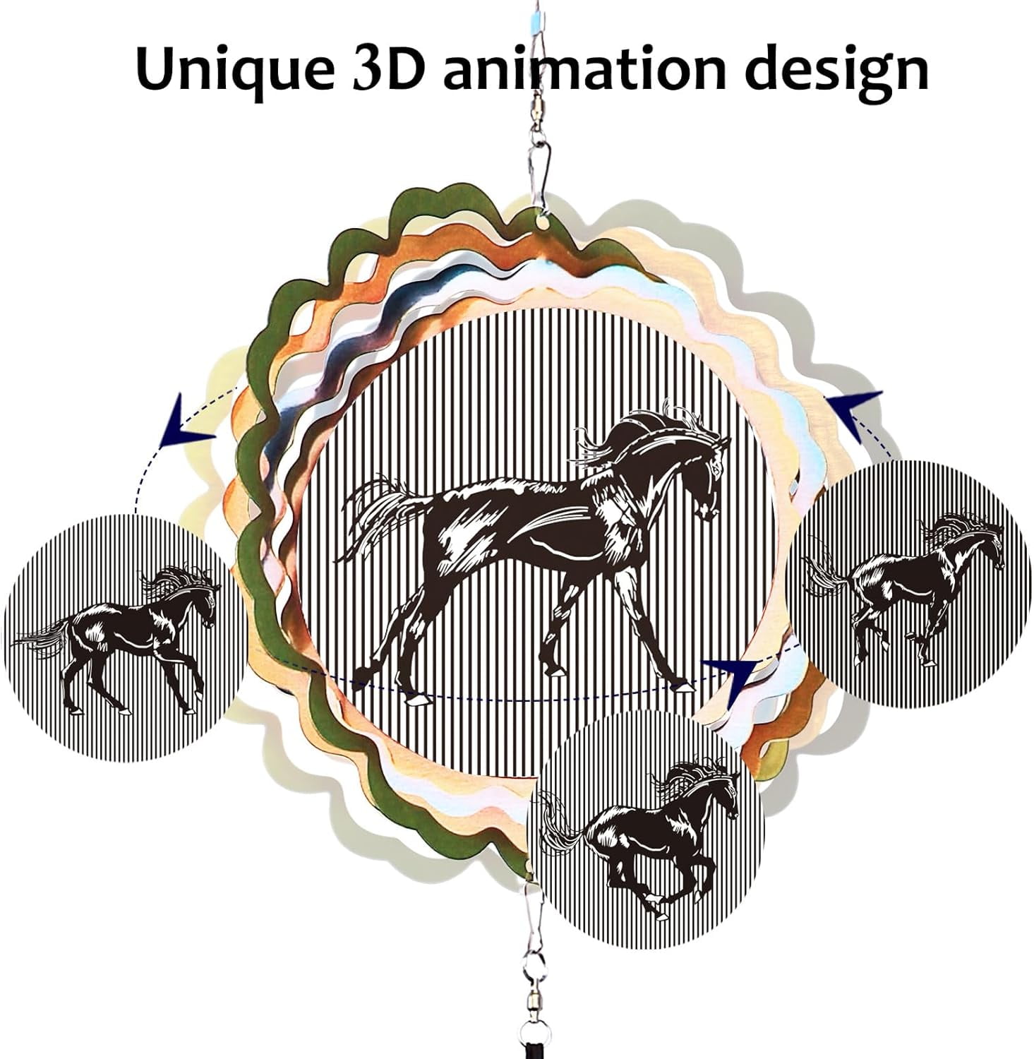 Wind Chimes for Outside with 3D Animations Horse Wind Spinner,37" Memorial Wind Chimes Outdoor Garden Decor,Horse Gifts for Women Mom Grandma Men Father,Patio Decorations,Garden Ornaments