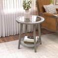 thumbnail image 3 of COSIEST 2-Tier Round MDF Side Table with Storage Shelf Antique Silver End Table with Tempered Glass Top, 3 of 8