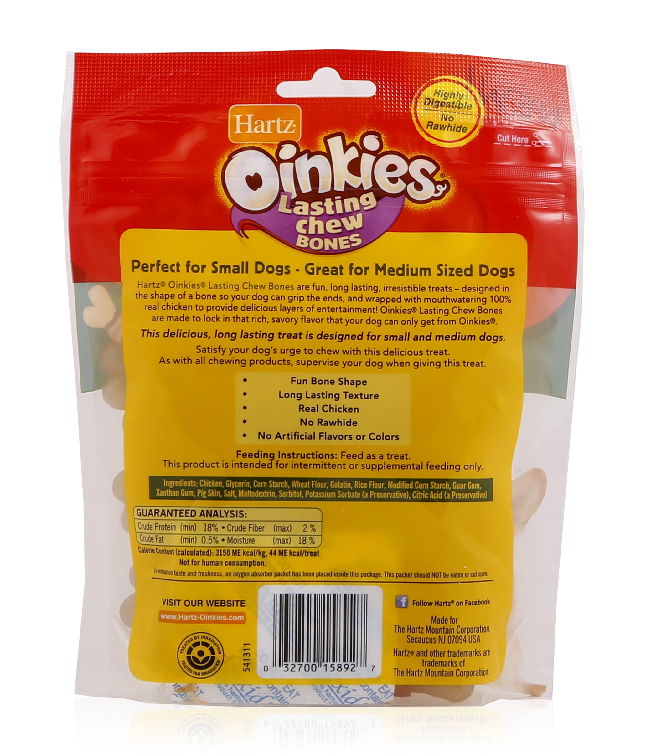 Hartz Oinkies Rawhide-Free Long Lasting Chew Bone Chicken Wrapped Dog Treats, 12 count, 5.9 oz