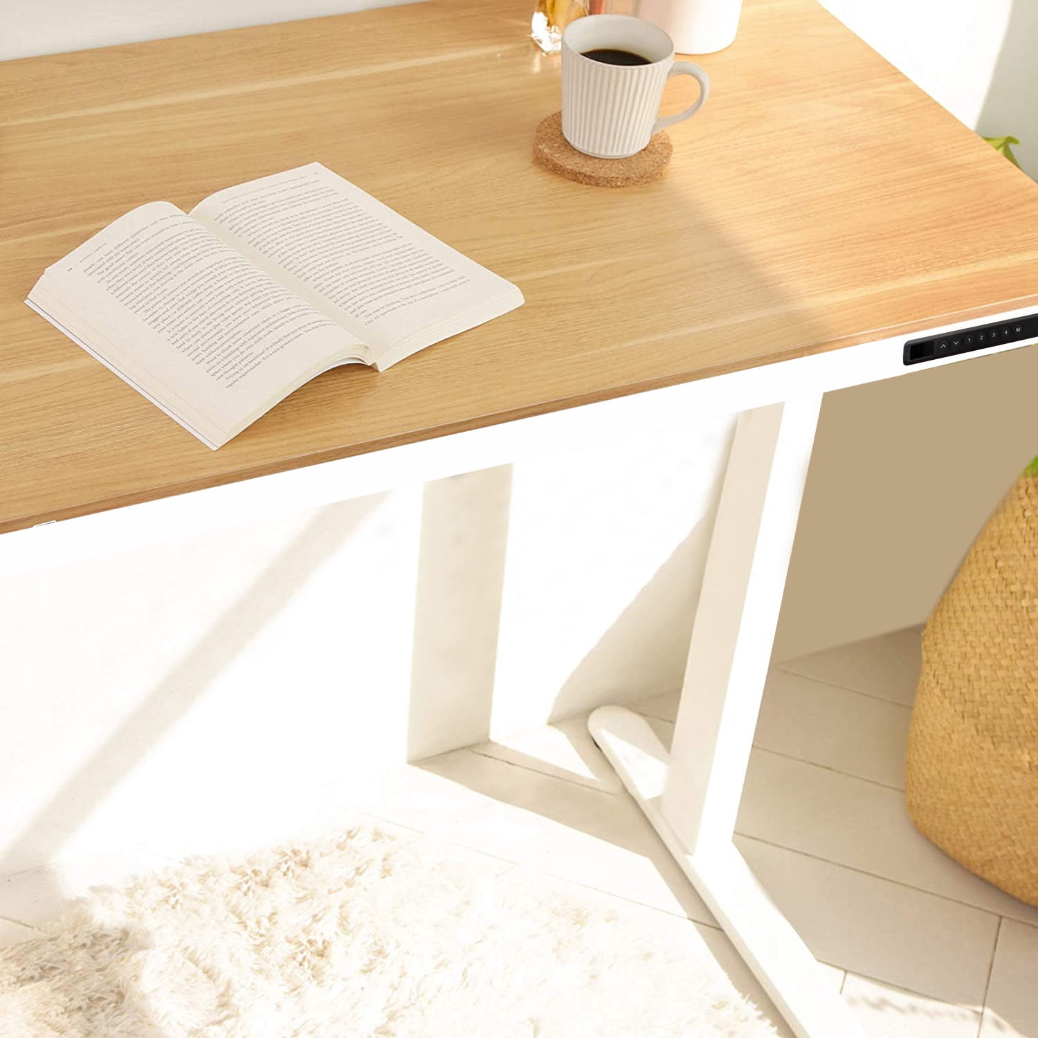 Rise Up Essential Electric Standing Desk 23.6x47.2” | Affordable Adjustable Height 27–46” Sit Stand Ergonomic Office Desk with Maple Top, Memory Control & White Frame